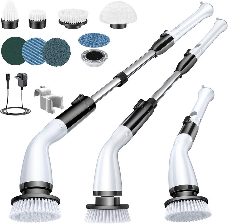 LABIGO Electric Spin Scrubber LA1 Pro, Cordless Spin Scrubber with 4 Replaceable Brush Heads and Adjustable Size Extension Handle Power Full Cleaning Brush for Bathroom Floor, Light Black - Image 1